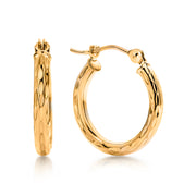 Solid 14K Yellow Gold Crystal Cut Round 15mm and 25mm Hoop Earrings, Gold Hoop Earrings, Sparkle Hoop Earrings, Textured Hoop Earrings, Hinged Clasp Hoops, Gold Hoop Earrings