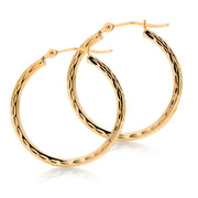 14K Yellow Gold Crystal Cut Round 25mm Hoop Earrings, Gold Hoop Earrings, Sparkle Hoop Earrings, Textured Hoop Earrings, Hinged Clasp Hoops, 25mm Gold hoop Earrings