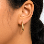 Load image into Gallery viewer, 14K Yellow Gold Crystal Cut Round 25mm Hoop Earrings, Gold Hoop Earrings, Sparkle Hoop Earrings, Textured Hoop Earrings, Hinged Clasp Hoops, 25mm Gold hoop Earrings