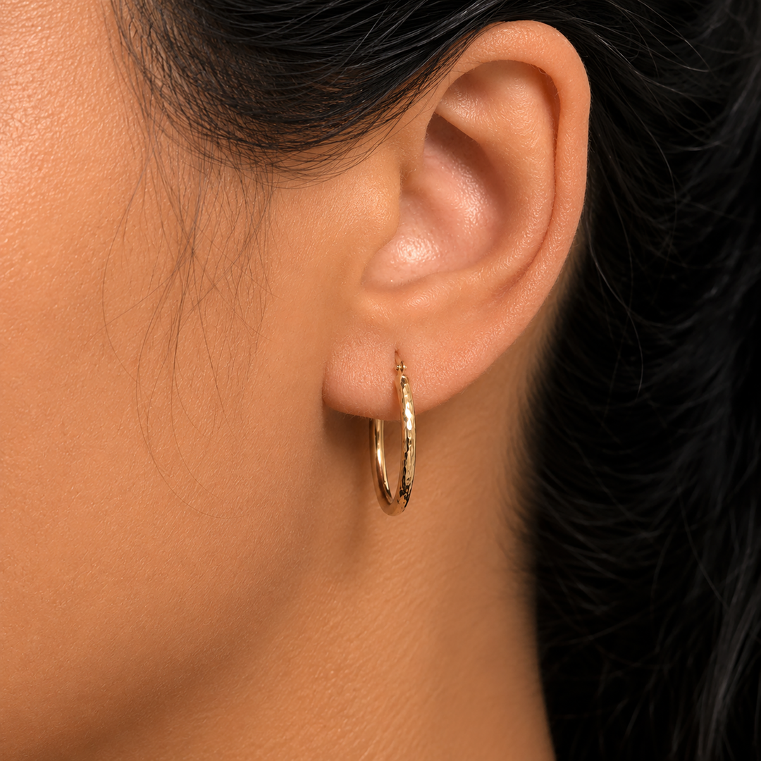 14K Yellow Gold Crystal Cut Round 25mm Hoop Earrings, Gold Hoop Earrings, Sparkle Hoop Earrings, Textured Hoop Earrings, Hinged Clasp Hoops, 25mm Gold hoop Earrings