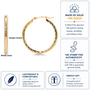 14K Yellow Gold Crystal Cut Round 25mm Hoop Earrings, Gold Hoop Earrings, Sparkle Hoop Earrings, Textured Hoop Earrings, Hinged Clasp Hoops, 25mm Gold hoop Earrings