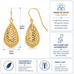 Load image into Gallery viewer, 14K Solid Yellow Gold Puffed Tear Drop Dangle Earrings, Gold Tear Drop Earrings, Drop Earrings, Water Drop Earrings, Dangle Earrings