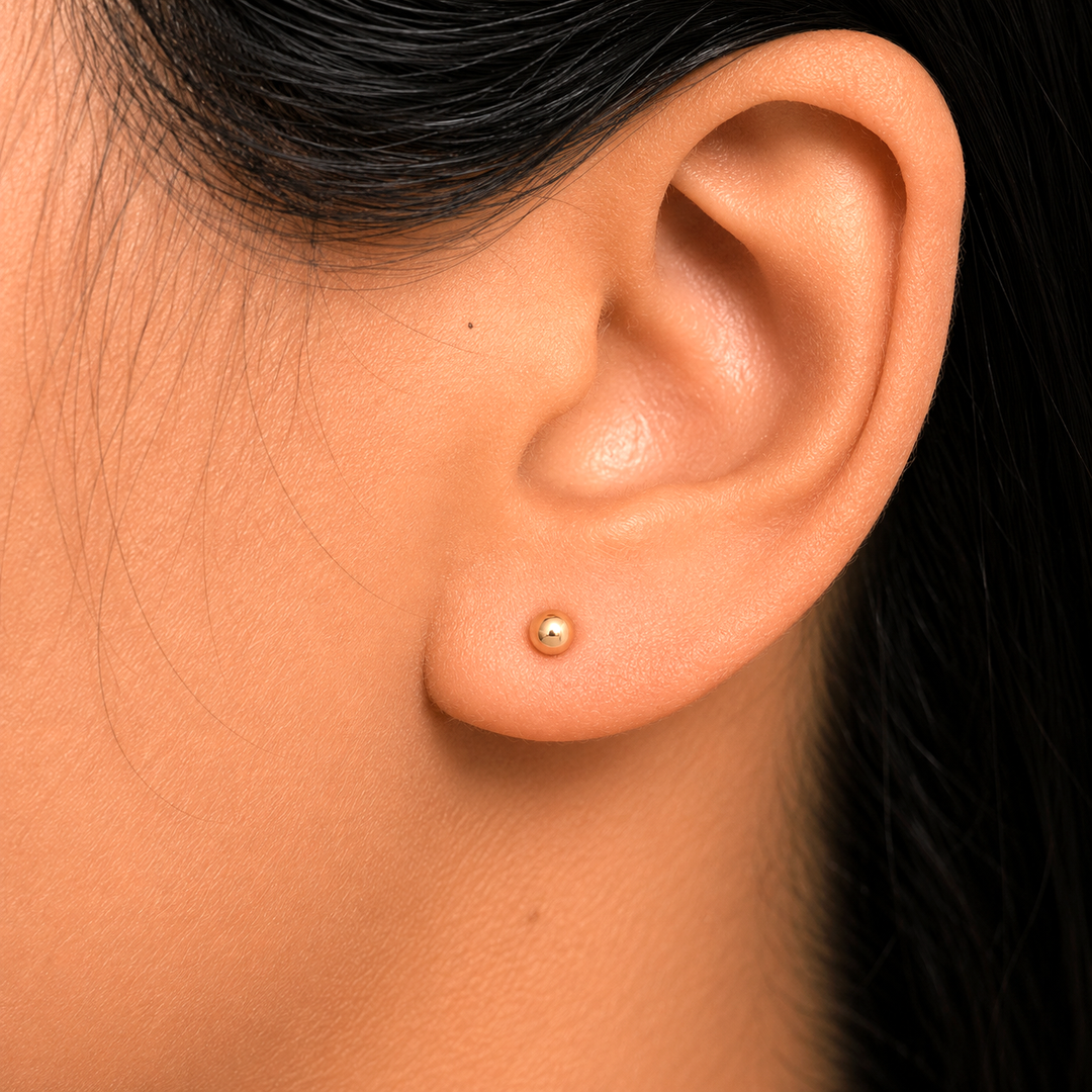14K Yellow Gold Classy 3mm Ball Studs, Gold Ball Studs, Tiny Stud Earrings, Ball Earrings, Small Gold Studs, Push back Ball Stud, Stud Earrings