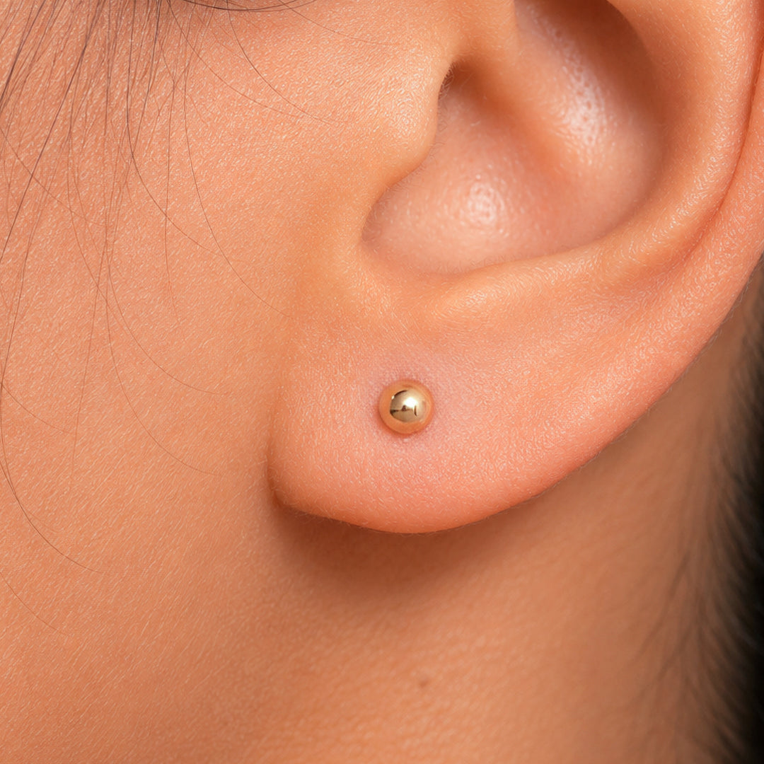 14K Yellow Gold Classy 4mm Ball Studs, Tiny Stud Earrings, Ball Earrings, Small Gold Studs, Pushback Ball Stud, Stud Earrings