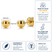 14K Yellow Gold Classy 4mm Ball Studs, Tiny Stud Earrings, Ball Earrings, Small Gold Studs, Pushback Ball Stud, Stud Earrings