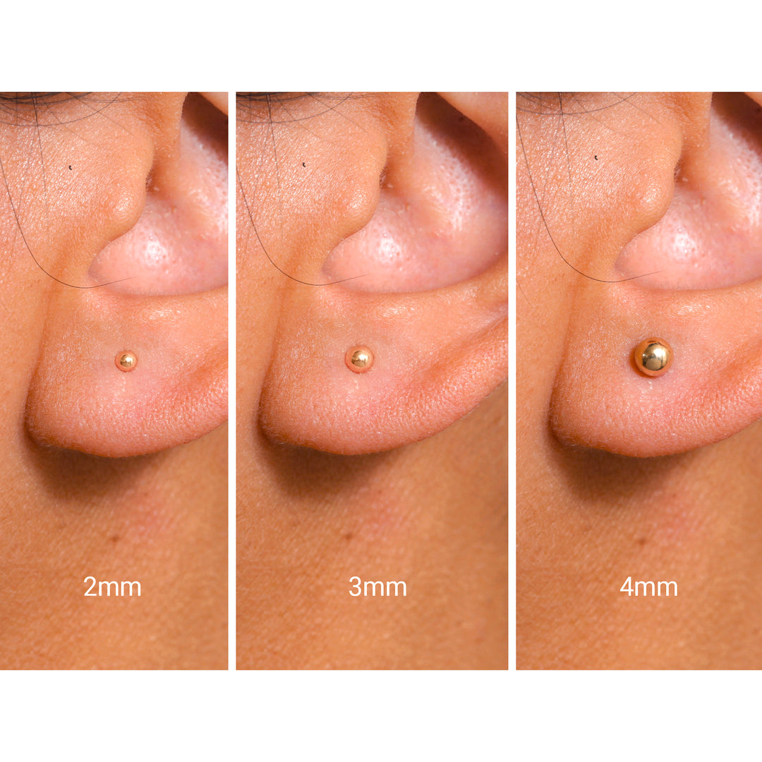 14K Solid Yellow Gold Classy 2mm, 3mm, and 4mm Ball Studs
