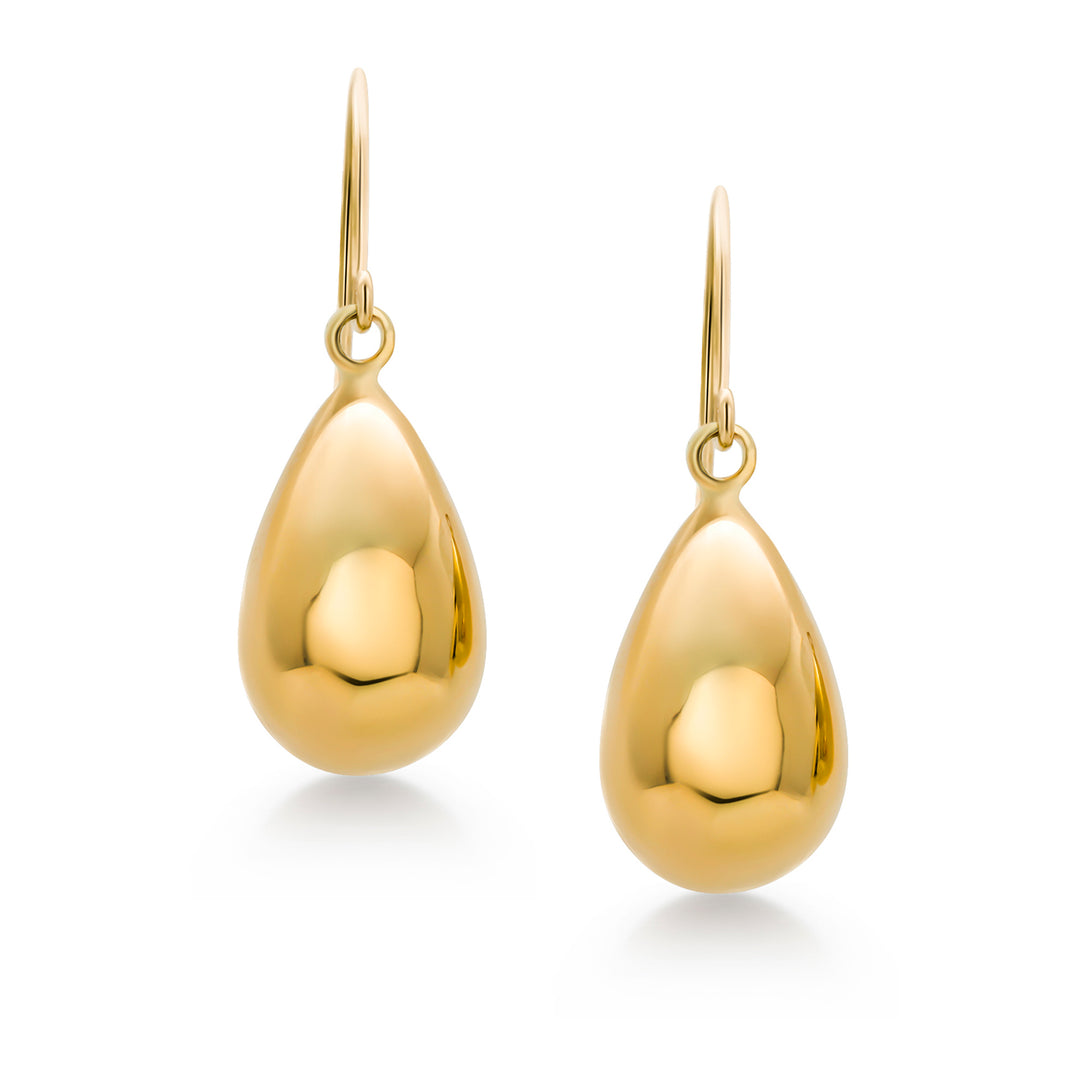 14K Yellow Gold Puffed Tear Drop Dangle Earrings, Gold Tear Drop Earrings, Drop Earrings, Water Drop Earrings, Dangle Earrings