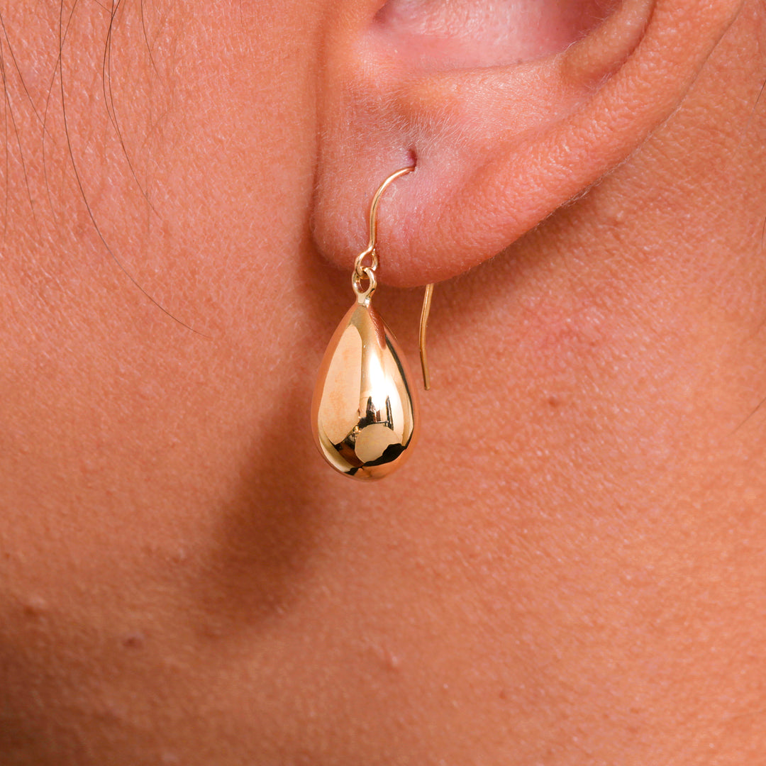 14K Yellow Gold Puffed Tear Drop Dangle Earrings, Gold Tear Drop Earrings, Drop Earrings, Water Drop Earrings, Dangle Earrings