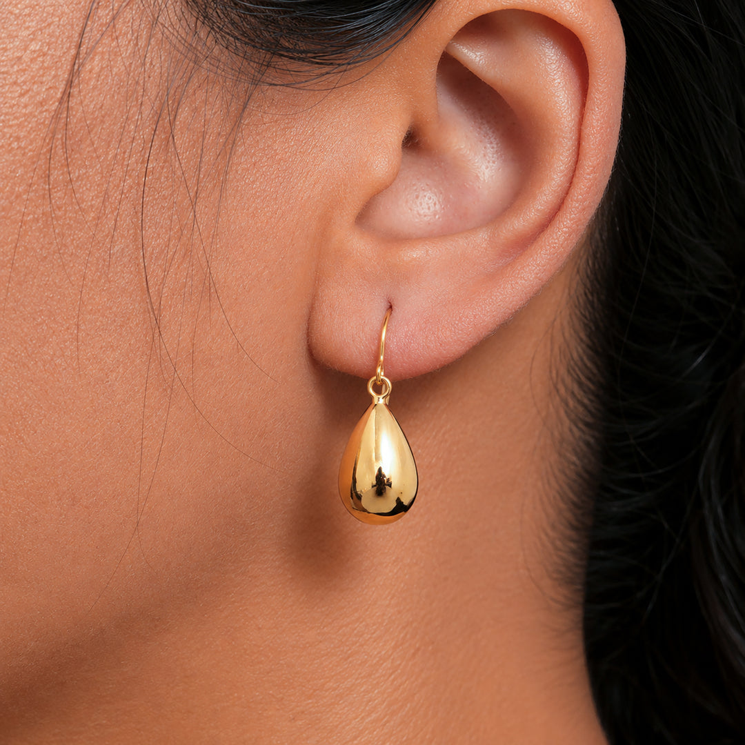 14K Yellow Gold Puffed Tear Drop Dangle Earrings, Gold Tear Drop Earrings, Drop Earrings, Water Drop Earrings, Dangle Earrings