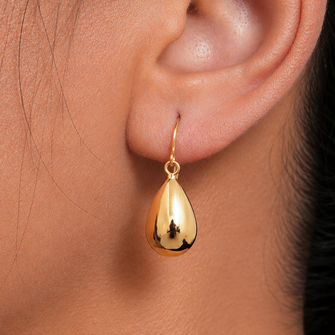 14K Yellow Gold Puffed Tear Drop Dangle Earrings, Gold Tear Drop Earrings, Drop Earrings, Water Drop Earrings, Dangle Earrings