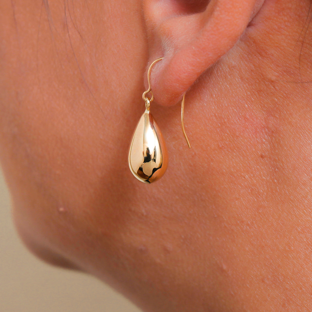 14K Yellow Gold Puffed Tear Drop Dangle Earrings, Gold Tear Drop Earrings, Drop Earrings, Water Drop Earrings, Dangle Earrings