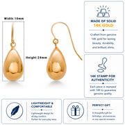 14K Yellow Gold Puffed Tear Drop Dangle Earrings, Gold Tear Drop Earrings, Drop Earrings, Water Drop Earrings, Dangle Earrings