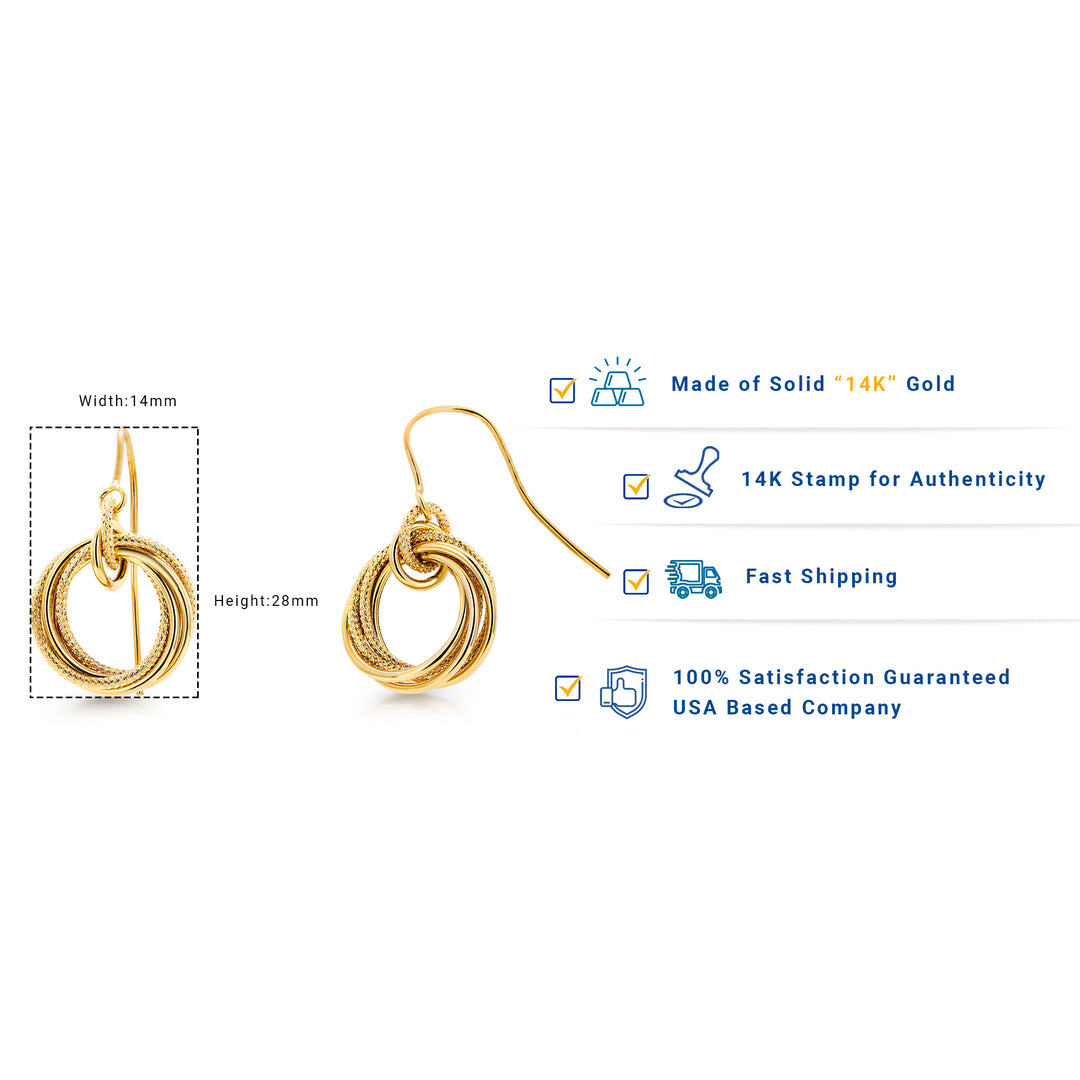 14K Solid Yellow Gold Textured Dangle Earrings, Euro Wire Dangle Earrings, Yellow Gold Dangle Earrings