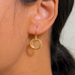 Load image into Gallery viewer, 14K Solid Yellow Gold Textured Dangle Earrings, Euro Wire Dangle Earrings, Yellow Gold Dangle Earrings
