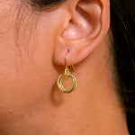 Load image into Gallery viewer, 14K Solid Yellow Gold Textured Dangle Earrings, Euro Wire Dangle Earrings, Yellow Gold Dangle Earrings
