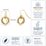 Load image into Gallery viewer, 14K Solid Yellow Gold Textured Dangle Earrings, Euro Wire Dangle Earrings, Yellow Gold Dangle Earrings