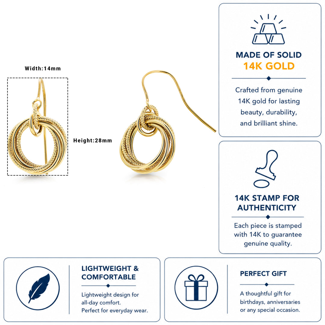 14K Solid Yellow Gold Textured Dangle Earrings, Euro Wire Dangle Earrings, Yellow Gold Dangle Earrings