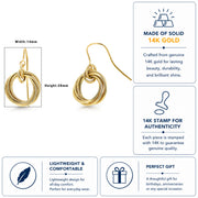 14K Solid Yellow Gold Textured Dangle Earrings, Euro Wire Dangle Earrings, Yellow Gold Dangle Earrings