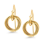 14K Solid Yellow Gold Textured Dangle Earrings, Euro Wire Dangle Earrings, Yellow Gold Dangle Earrings