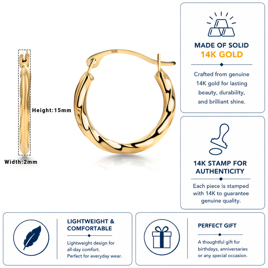 Solid 14K Yellow Gold 15mm Twisted Hoop Earrings, Circle Twisted Hoop Earrings, Gold Twisted Hoop Earrings, Hinged Clasp Hoop Earrings, Gold Hoop Earrings