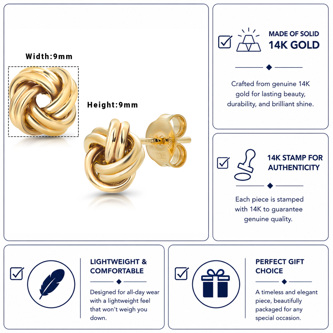 14K Solid Yellow Gold Love Knot Stud Earrings, Gold Knot Studs, Knot Studs, Gold Studs,Love Knot Studs, Minimalist Knot Studs, Push Back Studs