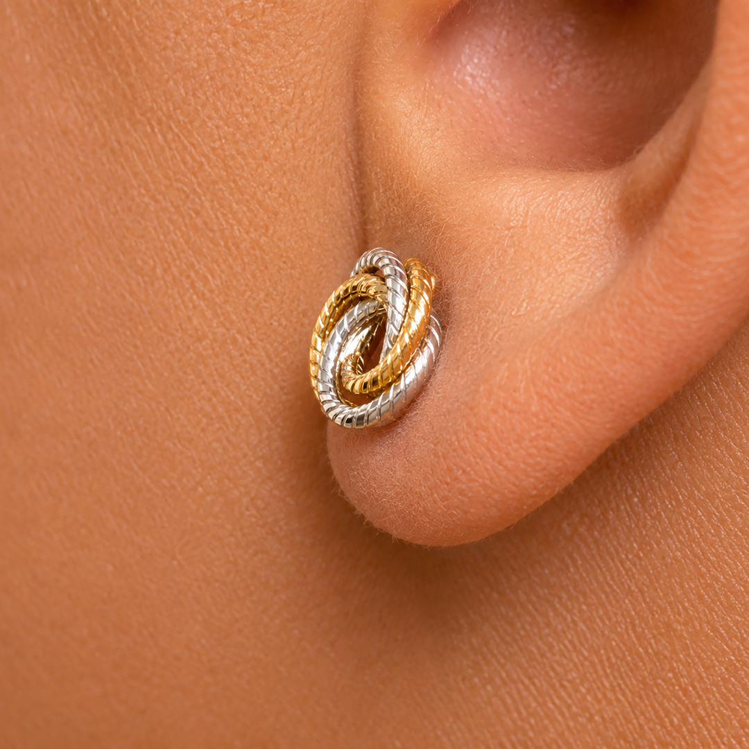 14K Multi Color Gold Knot Stud Earrings,  Multi color Gold Studs, Knot Studs, Dainty Studs, Gold Knot Studs, Love Knot Studs, Double Color Gold Studs