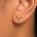 Load image into Gallery viewer, 14K Yellow Gold Bow Studs, Bow Knot Studs, Bow Studs, Dainty Bow Studs, Ribbon Bow Studs, Knotty Bow Studs, Push Back Studs