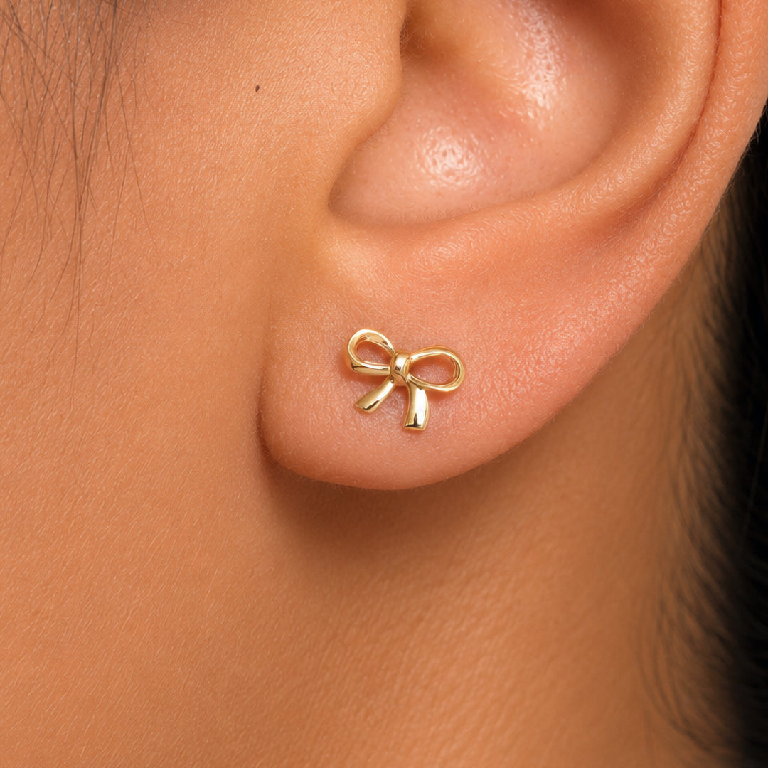 14K Yellow Gold Bow Studs, Bow Knot Studs, Bow Studs, Dainty Bow Studs, Ribbon Bow Studs, Knotty Bow Studs, Push Back Studs