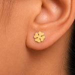 Load image into Gallery viewer, 14K Solid Yellow Gold Clover Stud Earrings, Gold Clover Studs, Clover Studs, Dainty Studs, Gold Studs, Minimalist Stud, Push Back Studs