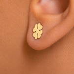Load image into Gallery viewer, 14K Solid Yellow Gold Clover Stud Earrings, Gold Clover Studs, Clover Studs, Dainty Studs, Gold Studs, Minimalist Stud, Push Back Studs