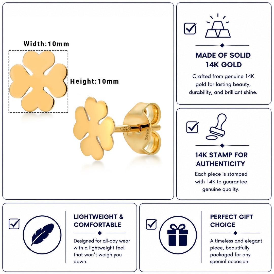 14K Solid Yellow Gold Clover Stud Earrings, Gold Clover Studs, Clover Studs, Dainty Studs, Gold Studs, Minimalist Stud, Push Back Studs
