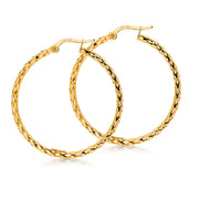 14K Yellow Gold Crystal Cut Round Hoop Earrings, Gold Hoop Earrings, Textured Hoop Earrings, Classic Hoop Earrings