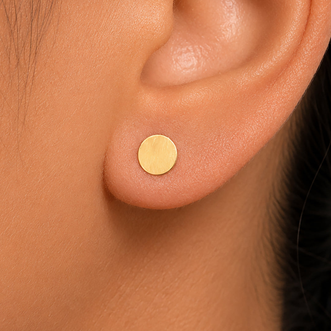 14K Solid Yellow Gold Disc Stud Earrings, Gold Round Disc Stud, Tiny Stud Earrings, Disc Earrings, Round Studs, 14K Yellow Gold Disc Studs