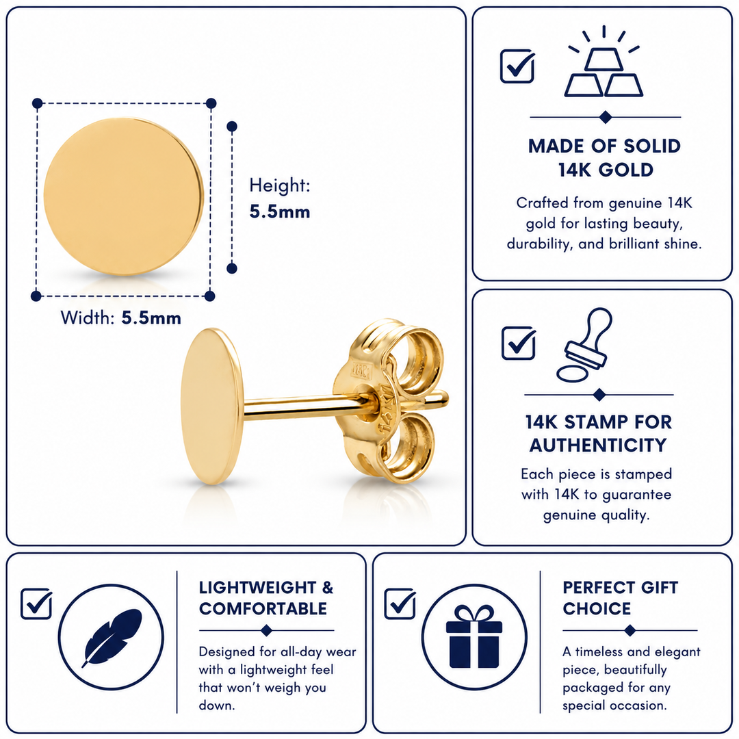 14K Solid Yellow Gold Disc Stud Earrings, Gold Round Disc Stud, Tiny Stud Earrings, Disc Earrings, Round Studs, 14K Yellow Gold Disc Studs