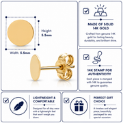 14K Solid Yellow Gold Disc Stud Earrings, Gold Round Disc Stud, Tiny Stud Earrings, Disc Earrings, Round Studs, 14K Yellow Gold Disc Studs