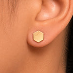 Load image into Gallery viewer, 14K Solid Yellow Gold Hexagon Stud Earrings, Gold Hexagon Studs, Geometric Studs, Minimalist Studs, Dainty Studs, Gold Studs, Shape Studs