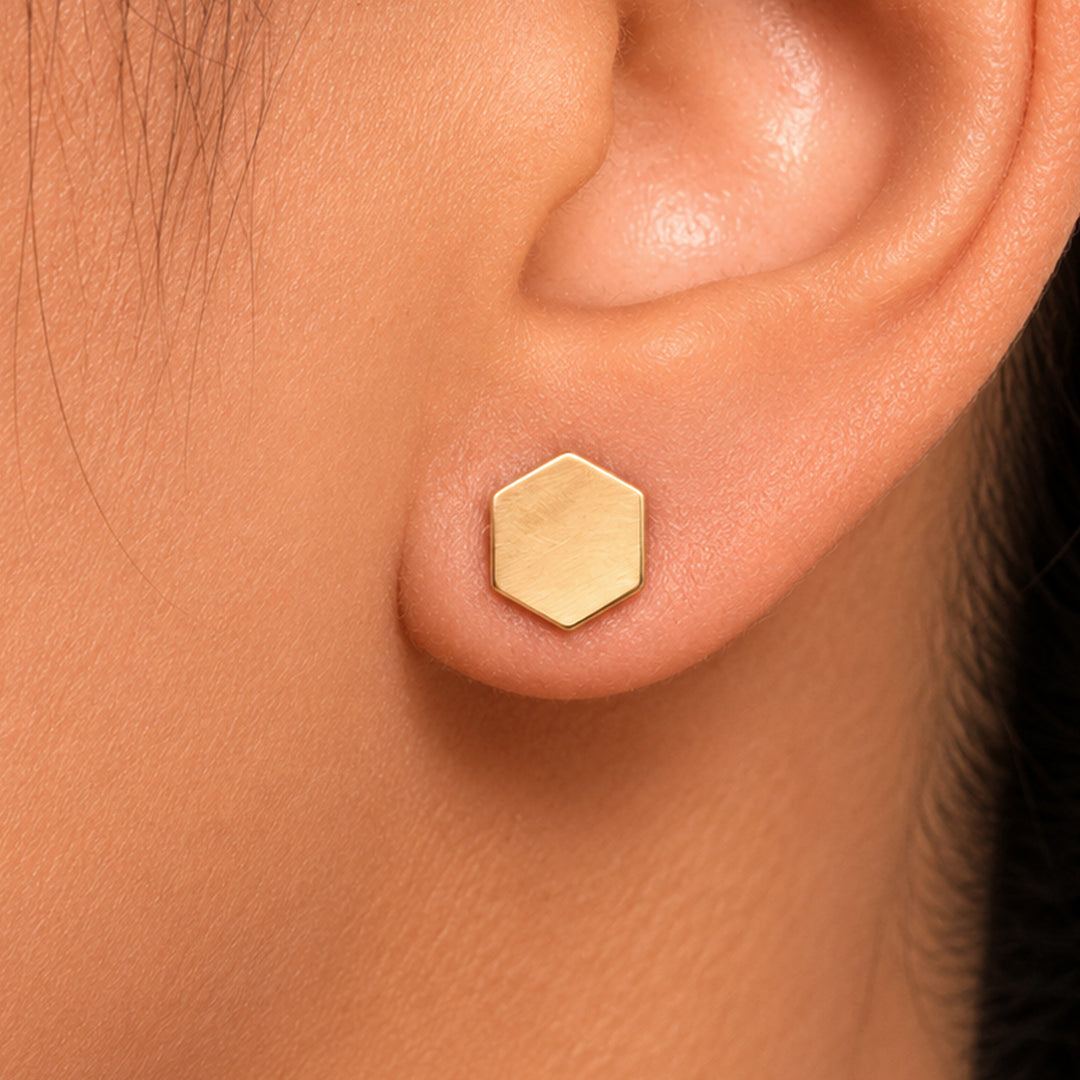 14K Solid Yellow Gold Hexagon Stud Earrings, Gold Hexagon Studs, Geometric Studs, Minimalist Studs, Dainty Studs, Gold Studs, Shape Studs