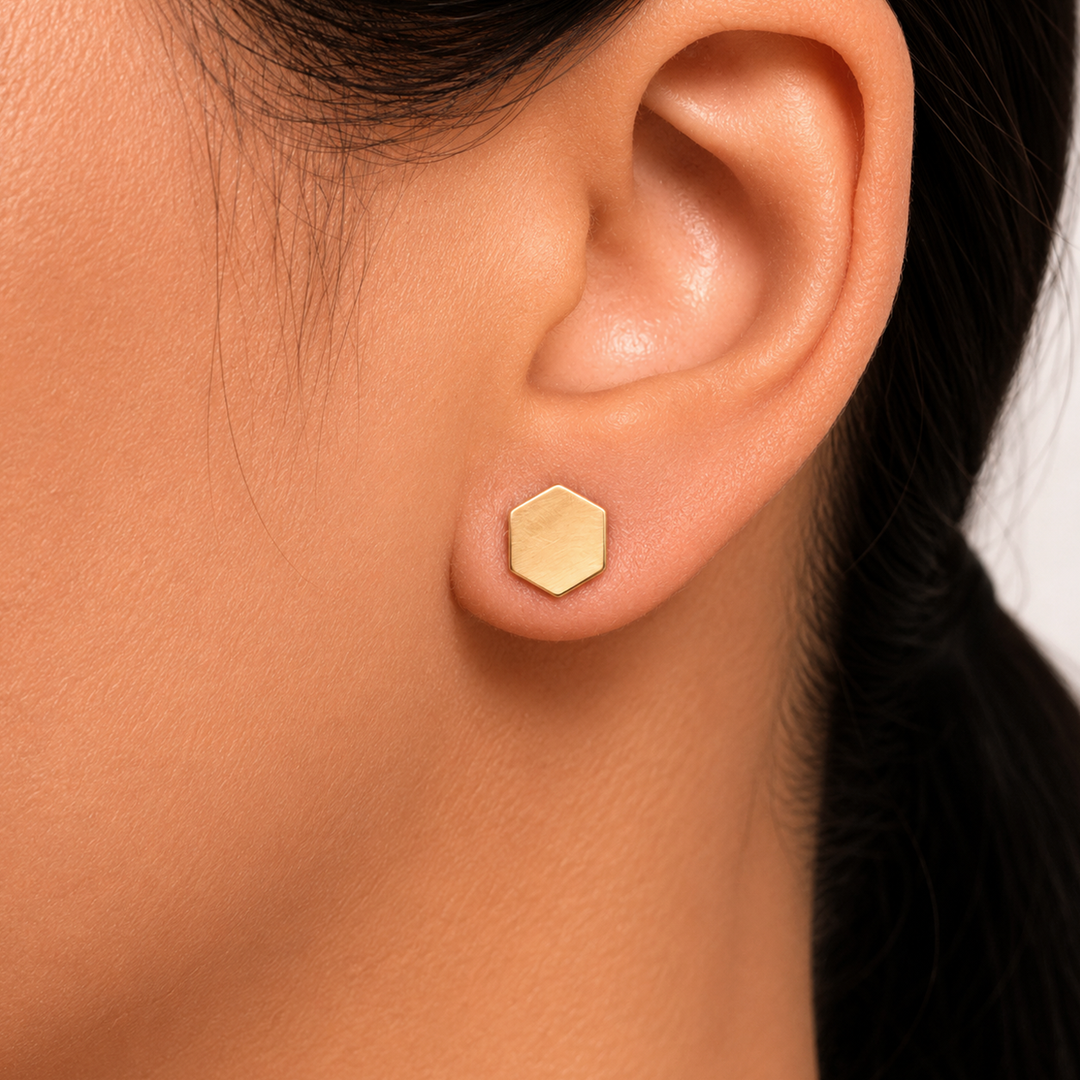 14K Solid Yellow Gold Hexagon Stud Earrings, Gold Hexagon Studs, Geometric Studs, Minimalist Studs, Dainty Studs, Gold Studs, Shape Studs
