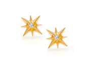14K Solid Yellow Gold Diamond Star Studs, Diamond Star Studs, Fire Work Star Studs, Diamond Studs, Friction back Studs
