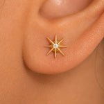 Load image into Gallery viewer, 14K Solid Yellow Gold Diamond Star Studs, Diamond Star Studs, Fire Work Star Studs, Diamond Studs, Friction back Studs