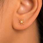 Load image into Gallery viewer, 14K Solid Yellow Gold Diamond Star Studs, Diamond Star Studs, Fire Work Star Studs, Diamond Studs, Friction back Studs