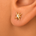 Load image into Gallery viewer, 14K Solid Yellow Gold Diamond Star Studs, Diamond Star Studs, Fire Work Star Studs, Diamond Studs, Friction back Studs