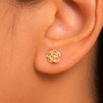 Load image into Gallery viewer, Solid 14K Yellow Gold Rose Stud Earrings, Rose Studs, Flower Studs, Yellow Gold Studs, Minimalist Stud, Push Back Gold Studs, Floral Studs