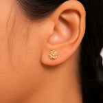 Load image into Gallery viewer, Solid 14K Yellow Gold Rose Stud Earrings, Rose Studs, Flower Studs, Yellow Gold Studs, Minimalist Stud, Push Back Gold Studs, Floral Studs