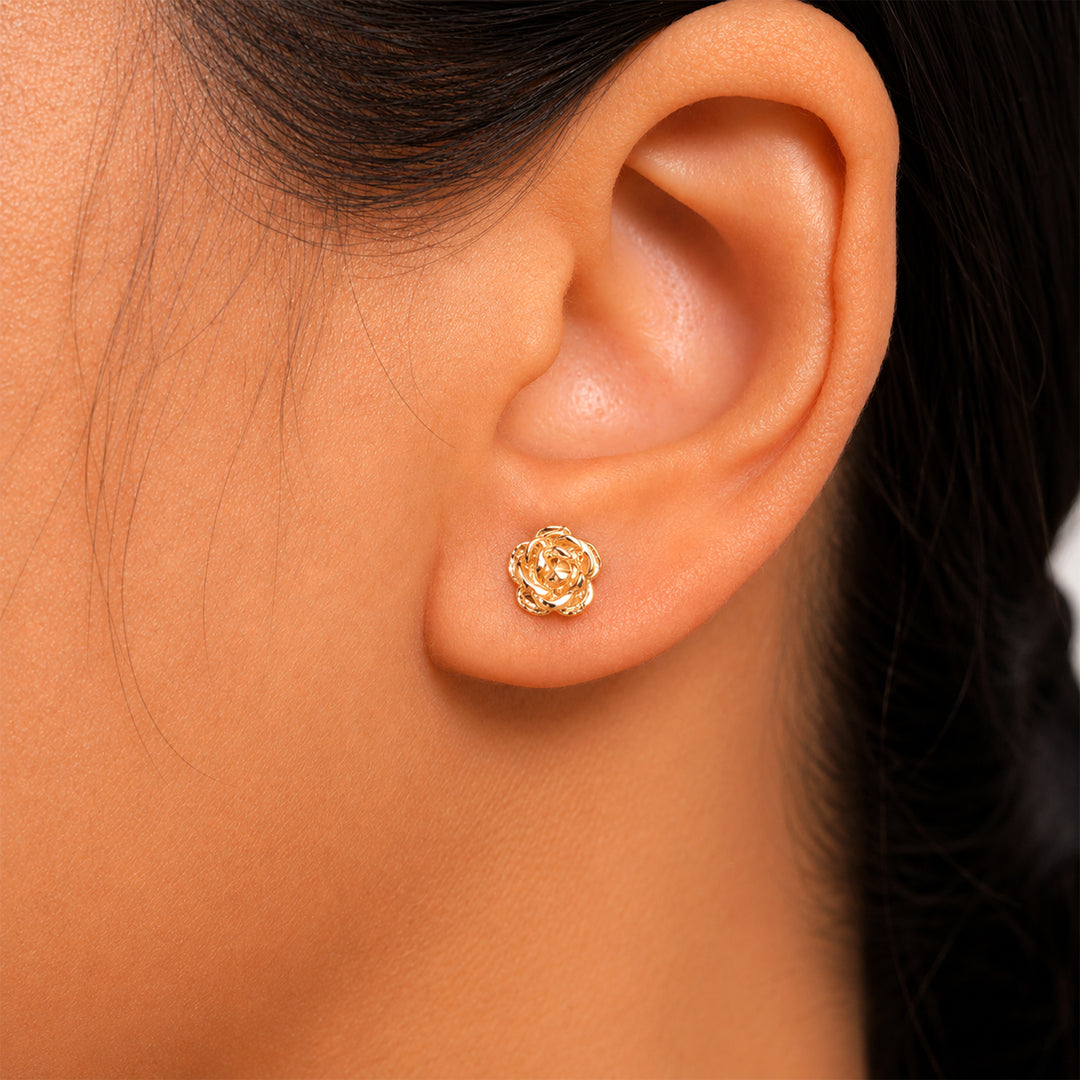 Solid 14K Yellow Gold Rose Stud Earrings, Rose Studs, Flower Studs, Yellow Gold Studs, Minimalist Stud, Push Back Gold Studs, Floral Studs
