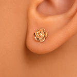 Load image into Gallery viewer, Solid 14K Yellow Gold Rose Stud Earrings, Rose Studs, Flower Studs, Yellow Gold Studs, Minimalist Stud, Push Back Gold Studs, Floral Studs