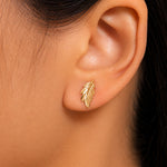 Load image into Gallery viewer, 14K Solid Yellow Gold Leaf Stud Earrings, Leaf Studs, Solid Gold Leaf Studs, Plant Earrings, Nature Studs, Textured leaf Studs, Push Back Gold Studs