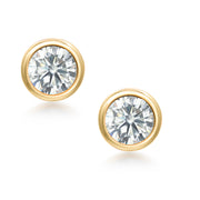 Solid 14K Yellow Gold Cubic Zirconia 4mm Bezel-Set Earrings, Bezel Studs Earrings, Bezel Studs Earrings, Round CZ Bezel Studs Earrings, Bezel Earrings For Gift, Gold Bezel Studs Earrings