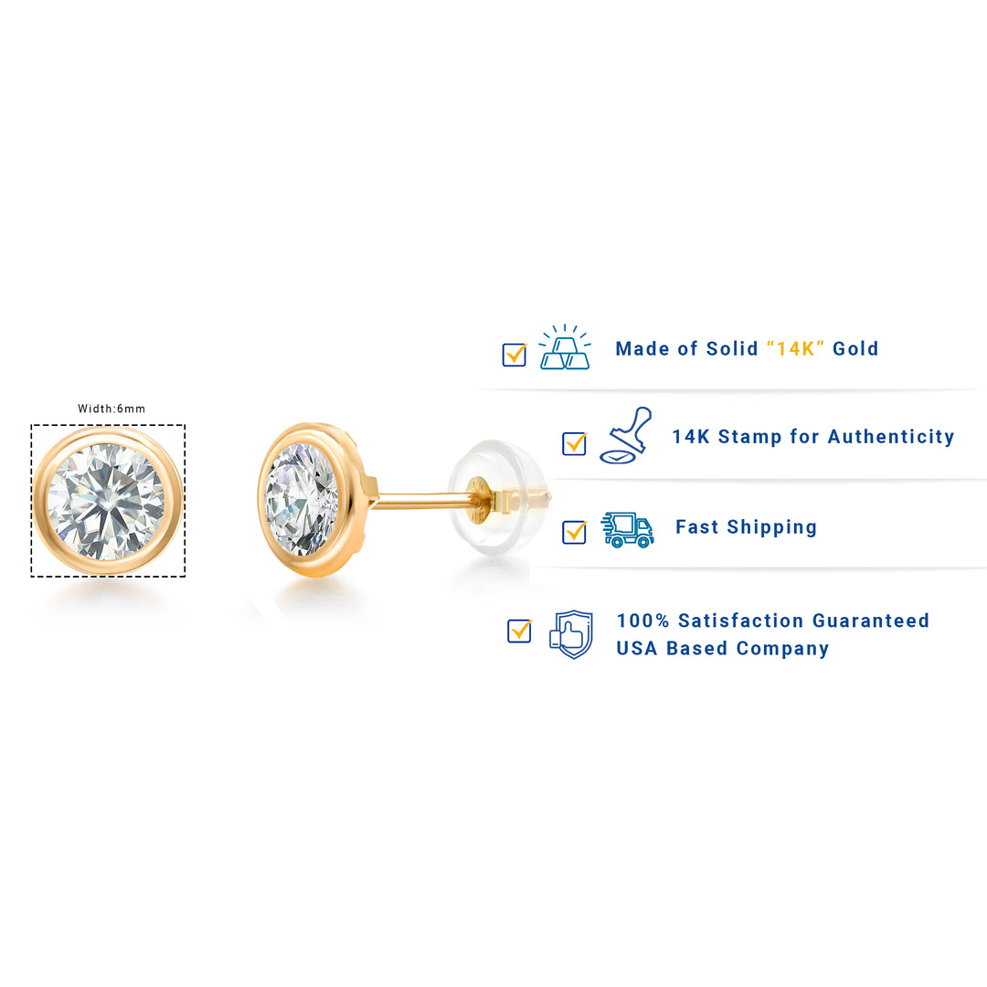 14K Yellow Gold Cubic Zirconia 4mm Bezel-Set Earrings