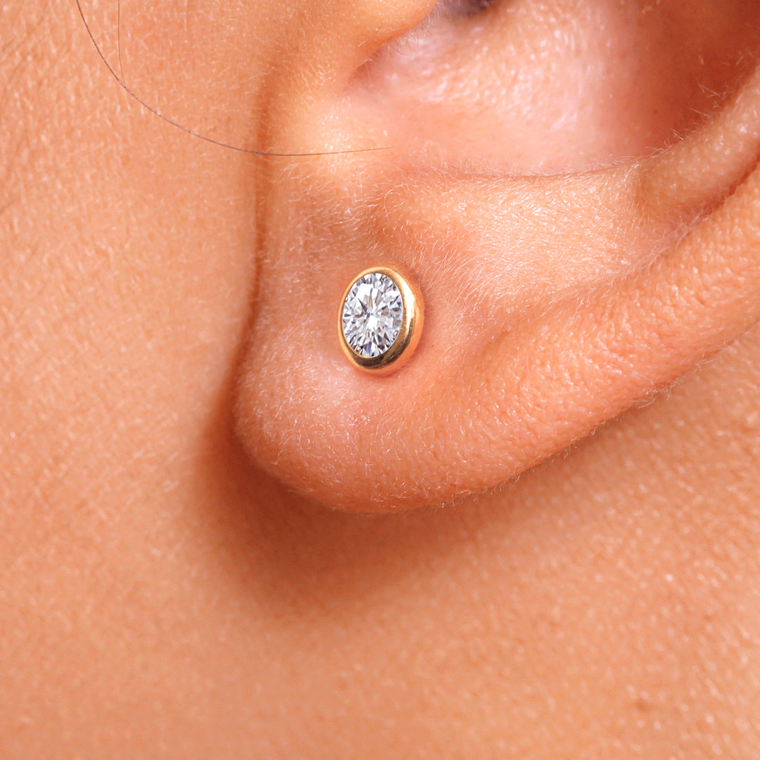 14K Yellow Gold Cubic Zirconia 4mm Bezel-Set Earrings